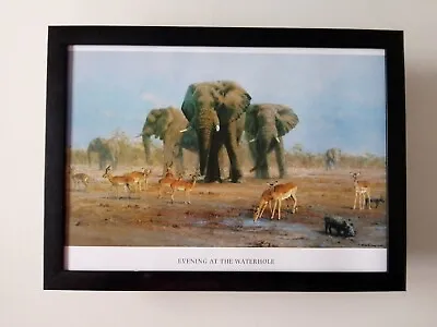 David Shepherd Print 'Evening At The Waterhole' Elephants  FRAMED • £23