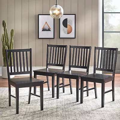 Solid Wood Slat Back Dining Chairs Set Of 4 Brown Kitchen Durable Stylish Seat • $141.61