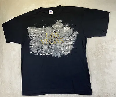 VTG LAS VEGAS T Shirt Black L Hotel Embroidered 50/50 Murina USA Single Stitch • $11.47