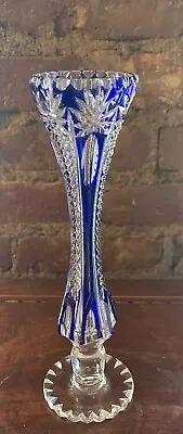 £288.31 • Buy Vintage Antique Cobalt Blue Fine Cut To Clear Crystal Vase Overly Bohemian Glass