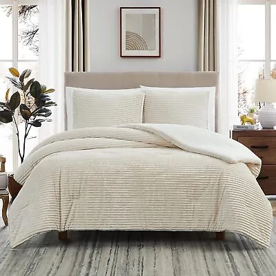 Geniospin Twin Comforter Set Ivory Ultra-Soft Microplush Sherpa Fleece Bedding  • $59.48