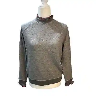 J Crew Gray Long Sleeve Embellished Sweatshirt With Ruffled Neck.  Size Medium • $26