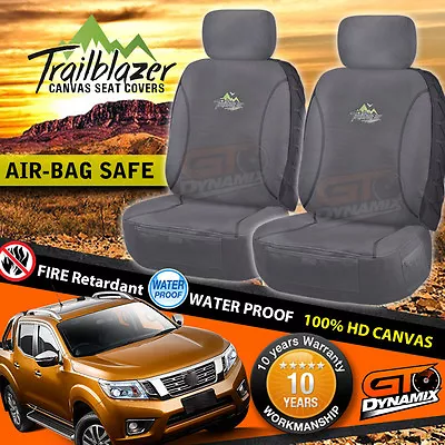 Cotton CANVAS HD Front Car Seat Covers For Nissan Navara NP300 18oz Charcaol • $269