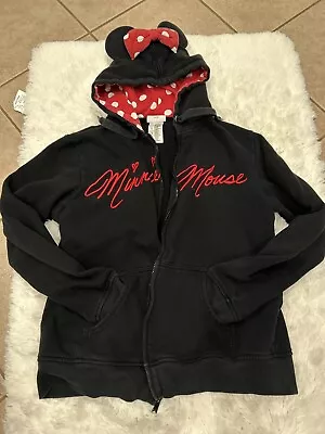 Disney Parks Minnie Mouse Full Zip Hoodie Jacket Women's Size XL Bow Black • $30