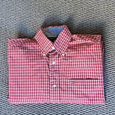 Tommy Hilfiger Red Shirt Check Tartan Mens Size: Small Long Sleeve Cotton • £9.99