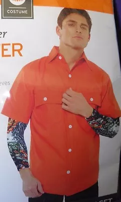 Adult Men's PRISONER Convict Inmate Costume ORANGE SHIRT & TATTOO SLEEVES  • $9.29