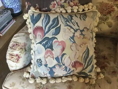Wool Needlepoint Cross-stitch Cushion Cover Floral Tassles • £40