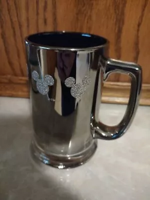 Disney Mickey Mouse Sparkly Ears Logo Metallic Silver Glass Tankard Stein • $8