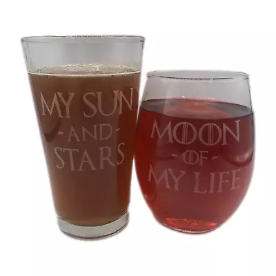 Moon Of My Life Sun And Stars Game Of Thrones GOT Wine / Pint Glass Set Engraved • £19.24