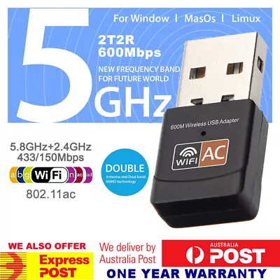 $8.85 • Buy 600Mbps Dual Band 2.4Ghz/ 5Ghz USB WiFi Dongle AC600 Wireless Network Adapter
