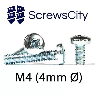 M4 (4mm Ø) PHILLIPS PAN HEAD MACHINE SCREWS ZINC PLATED  STEEL DIN 7985 • £3.26