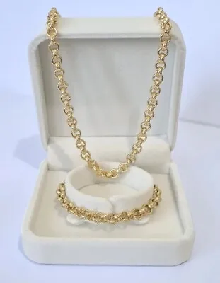 Babies Gold Belcher Chain & Bracelet 6mm Dia Cut Boys Girls 9ct Gold Filled Set • £37.99