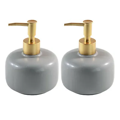 2 X Grey Ceramic Empty Lotion Dispensers Hand Pump Liquid Soap Holders Bottles • £14.99