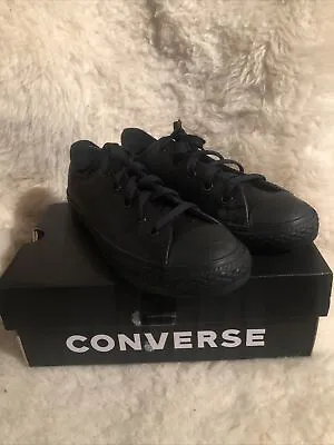 New Converse Chuck Taylor Leather Ox Youth Sneakers Kids All-Black Trainers • £24