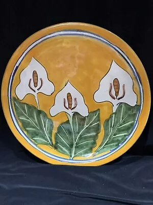 Vintage Talavera Mexican Pottery Plate Folk Art Peace Calls Lilies 10.5” • $15.20