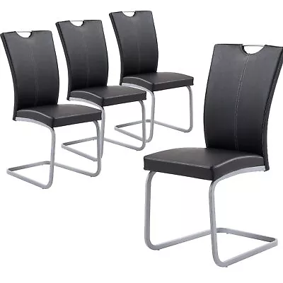 JIEXI 4PC PU Leather Armless Ergnomic Chair Dining Kitchen Room Seat Chrome Base • $258.11