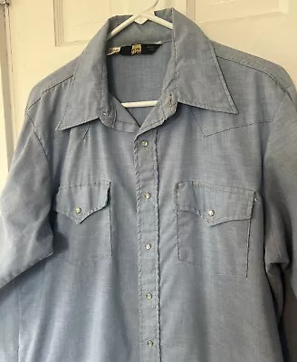 Vtg Sears Roebuck Western Shirt Men's Large Chambray 70s Pearl Snap USA • $23