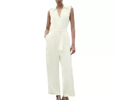 Nwt Zara Women's Belted Satin Effect Cargo Jumpsuit Ecru Size Xs  7736/963 • $35