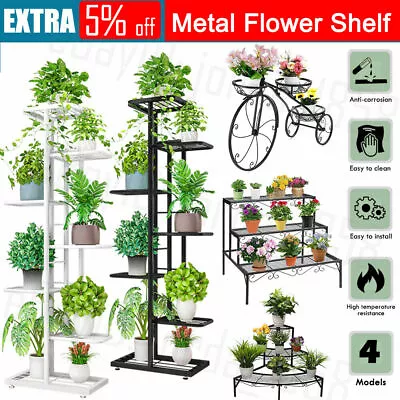 4-9 Pots Wrought Iron Rustproof Plant Stand Shelf Elegant Art Flower Holder Rack • $38.49