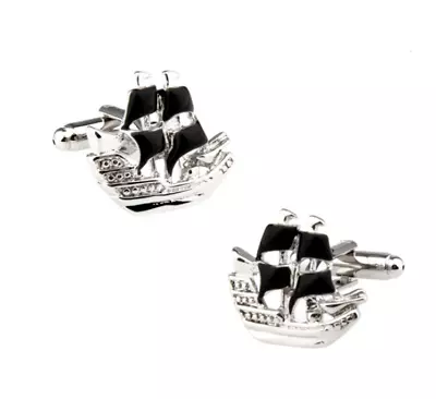 Silver Mens Navy Ship Boat Yacht Cufflinks Cuff Links Jewellery & Free Gift Bag • $11.18