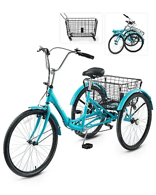 VIRIBUS 24 /26  Folding Adult Tricycle 7 Speed 3 Wheel Bike Trike Cruiser Tools • $242.99