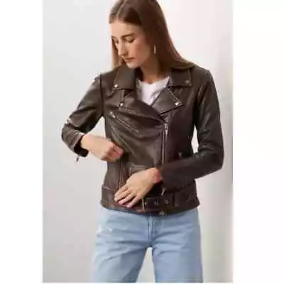 Veda Classic Leather Moto Jacket Brown XL • $220
