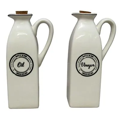 2 Set White Oil & Vinegar Storage Jar Pourer Bottle Set Ceramic Oil Dispenser • £6.79