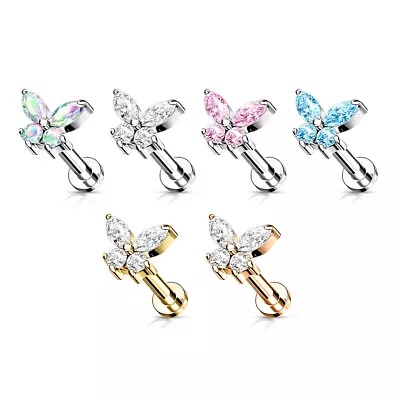 Butterfly 16g Gem Stainless Steel Labret Lip Monroe Tragus Stud Medusa Piercing • $7.99