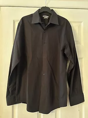 Van Heusen Fitted Button Up Long Sleeve Shirt Size 16 1/2 (L) 34/35 Solid Black • $9