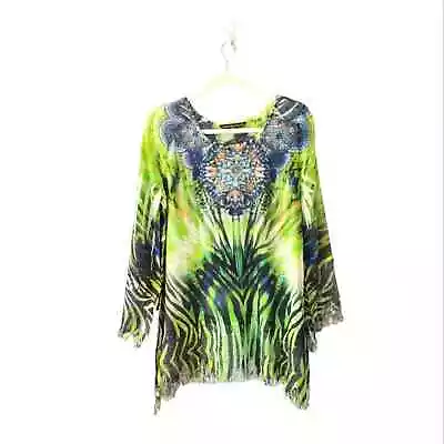 Mushka By Sienna Tribal Print Fringe Top Size Large • $20