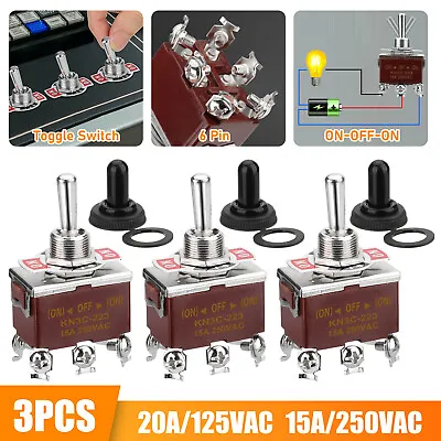 3X 3 Position 6Pin Toggle Switch Heavy Duty 20A 125V/15A 250V DPDT (ON)-OFF-(ON) • $11.48