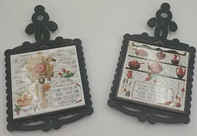 Vintage Trivet Sets Enesco Japan Ceramic Wrought Iron Thankful Sitting Hanging • $9.07