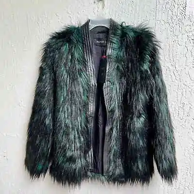 Balmain X H&M Faux Fur Jacket Black / Green Size 2 New With Tags • $298