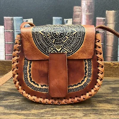 Handmade Mexico Leather Bad Embossed Pattern W/strap  • $30