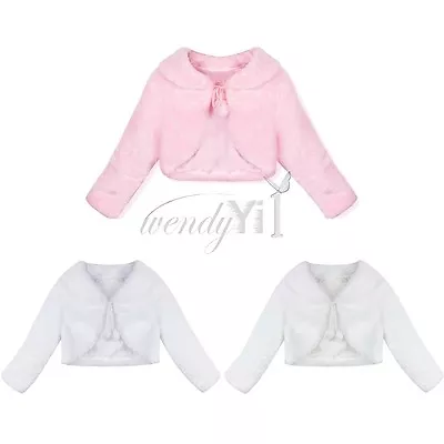 Child Girl Faux Fur Long Sleeve Bridesmaid Shrug/Wedding Bolero/Cape Coat/Jacket • £16.12