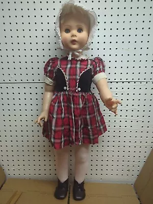 VTG 1960's Playpal UNMARKED Clone Companion Doll 30 -VTG Plaid Dress-NEEDS TLC • $20