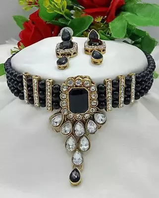 Indian Bollywood Gold Plated Kundan Choker Bridal Necklace Earrings Jewelry Set • $16.92