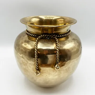 Vintage Hammered Polished Brass Planter With Rope Detail - Mid-Century Modern • $43.99