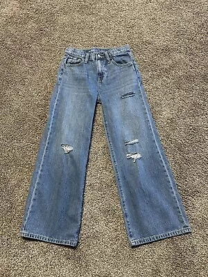 Old Navy Jeans Girls Size 12 Blue Denim Distressed Baggy Wide Leg High Rise 7558 • $15.99