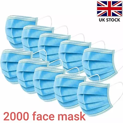 2000 Pcs Blue Disposable 3 Ply Protective Face Mask Breathable Surgical Masks • £11.95