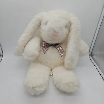 1994  Plush Creations Easter Bunny Long Ears White Sherpa Rabbit Floral Ribbon  • $25