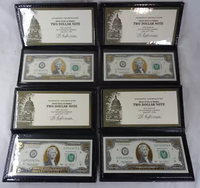 4 World Reserve Monetary Exchange Two Dollar Consecutive Serial #s 22k Gold Plt • $79.99