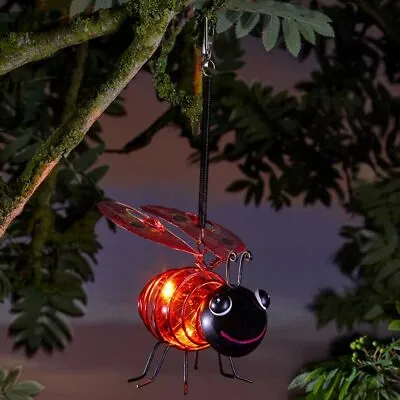 Bouncing Lady Bug Hanging Solar Powered Fun LED Decorative Ladybird Garden Light • £8.49