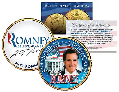 President MITT ROMNEY 24K Gold Plated JFK Half Dollar Colorized Coin RARE PROMO • $8.95