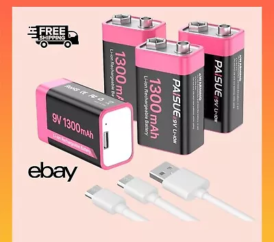 Pack Of 4 9V Rechargeable Batteries 1300mAh High Capacity Lithium-ion Long Lasti • $46
