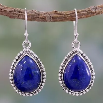 Lapis Lazuli Gemstone 925 Sterling Silver Drops Earring Handmade Jewelry Gift • $12.99