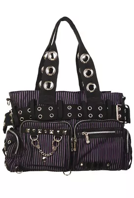 Lost Queen Striped Punk Rock Steampunk Purse With Handcuff Skull Charm • $62