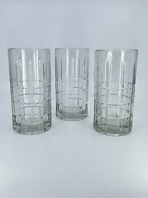 3 VTG Anchor Hocking Manchester Tartan Clear Glass Highball Glasses- REPLACEMENT • $17.99