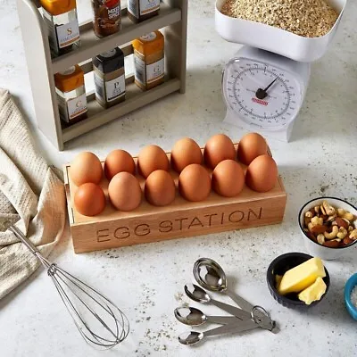Wood Egg Station Shelf 12 Eggs Cabinet Holder Rack Kitchen Storage Box Organiser • £11