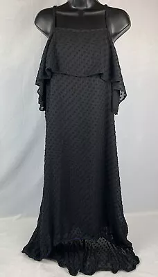 ECI New York Black Dotted Ruffle Midi Dress Hi-Low Hem W/Lining Size M • $19.99
